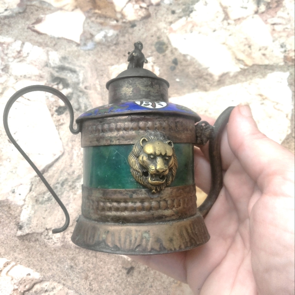 Chinese blue and green enameled decorative teapot with monkey lion and b…